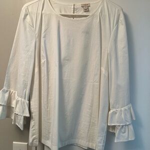 J Crew White Top With Ruffle Sleeve